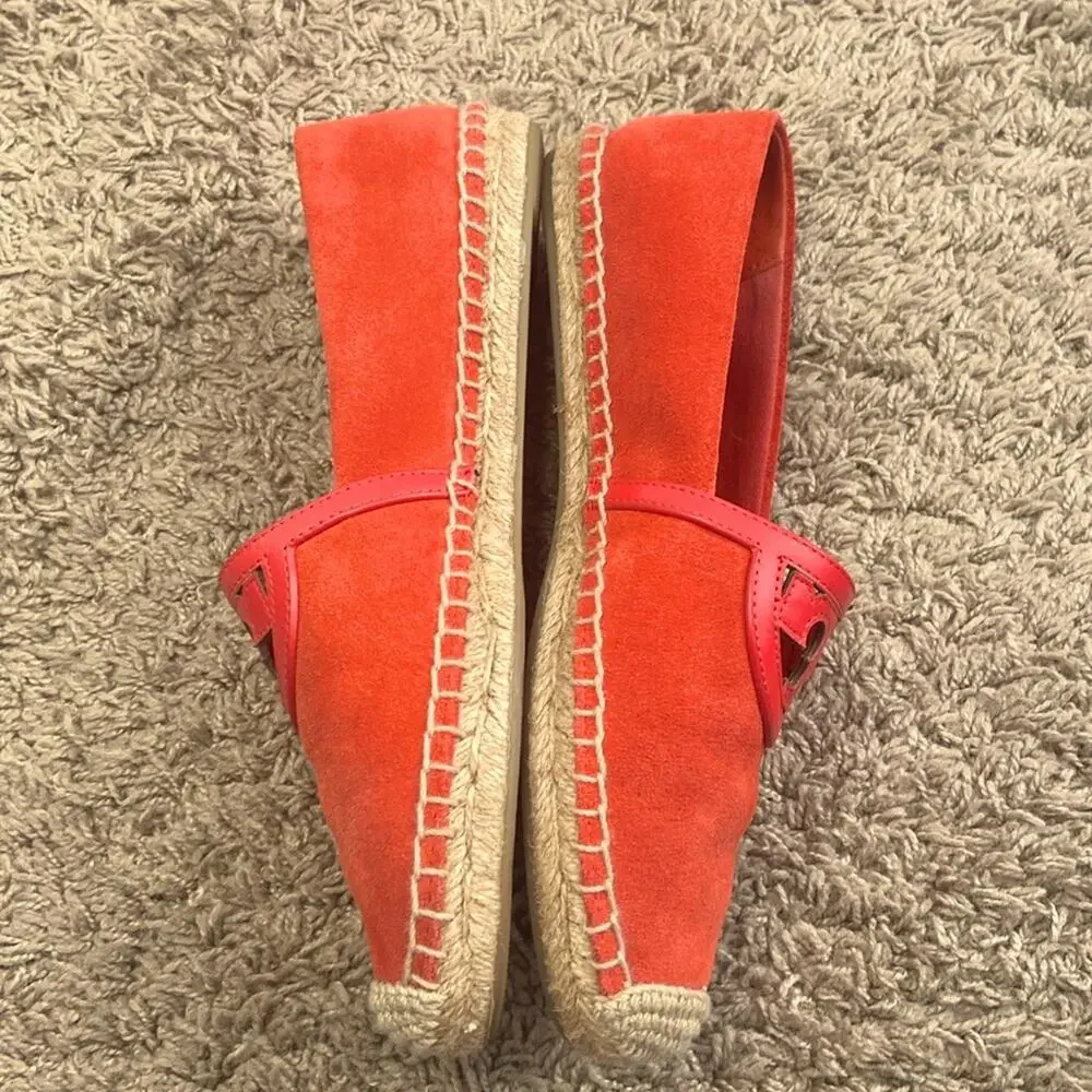 Tory Burch Women Red Canyon Suede Calf Leather Logo Espadrille Flats Size 7.5